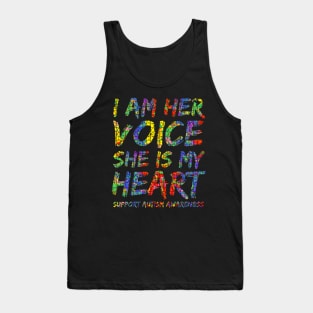 I Am Her Voice She Is My Heart Support Autism Awareness Tank Top
